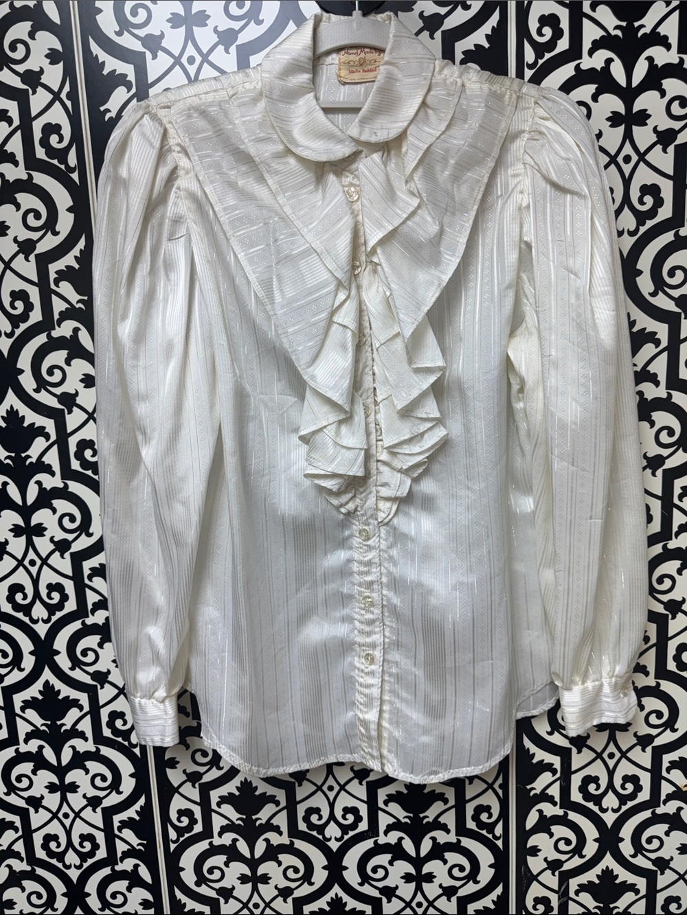 Ivory Ruffled Satin-Style Blouse with Statement Front